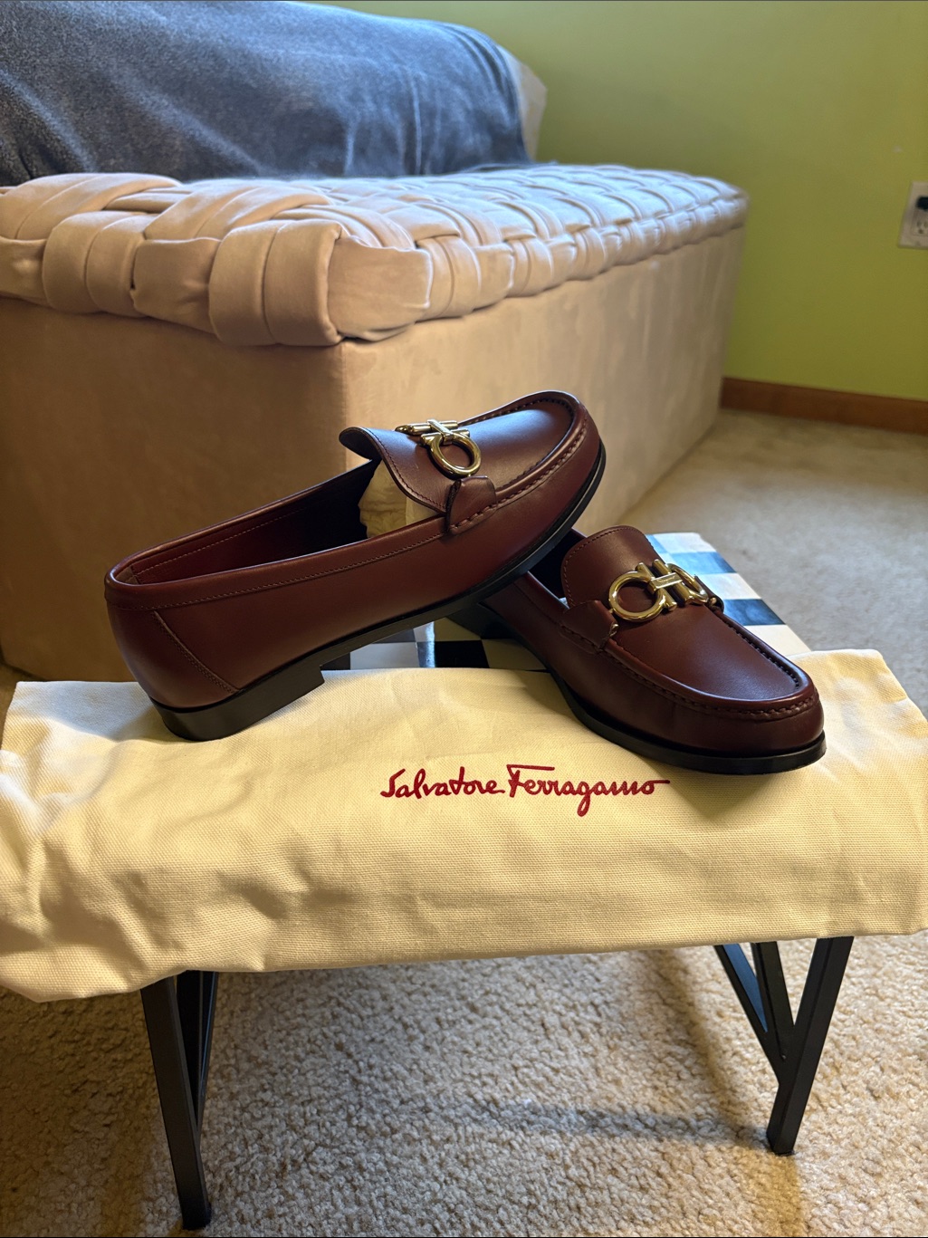 Salvatore Ferragamo Brown/Maroon Leather Gold-Bit Women’s Loafers-Authenticated